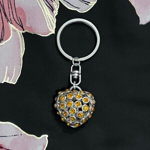 NWOT - Double-sided Round Heart Keychain with Yellow/Topaz Rhinestones